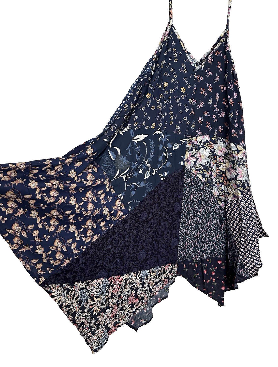 Jaded Gypsy L/XL Sleeveless Patchwork Floral Maxi Dress in Navy Blue NWT
