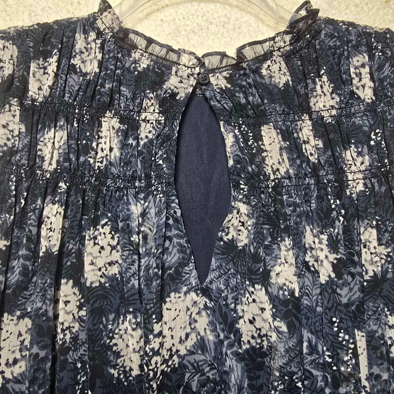 Joie Navy Blue White Floral Smocked Ruffle Neck Sleeveless Mini Dress XXL