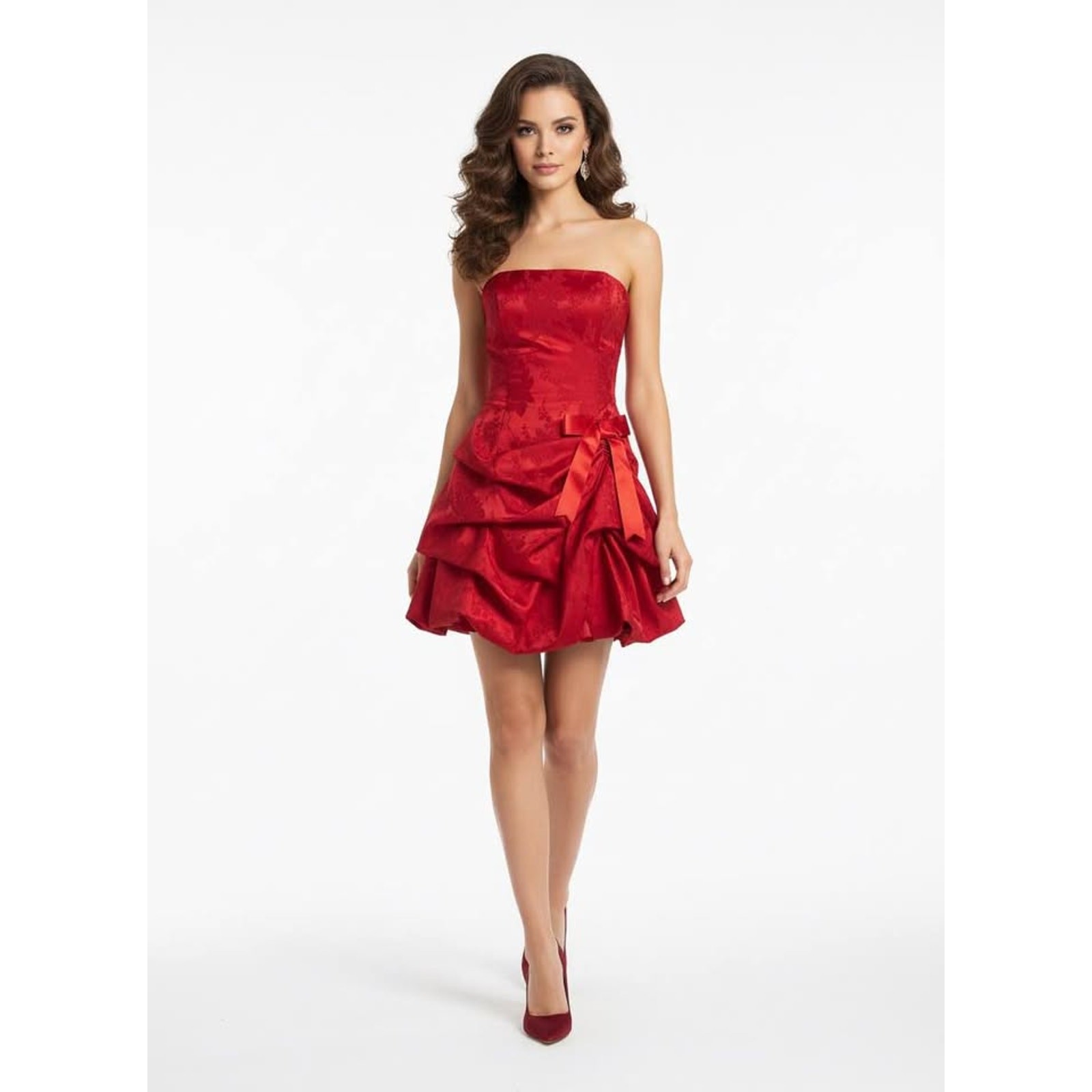 Jessica McClintock for Gunne Sax Size 5 Red Strapless Mini Bubble Bow Dress