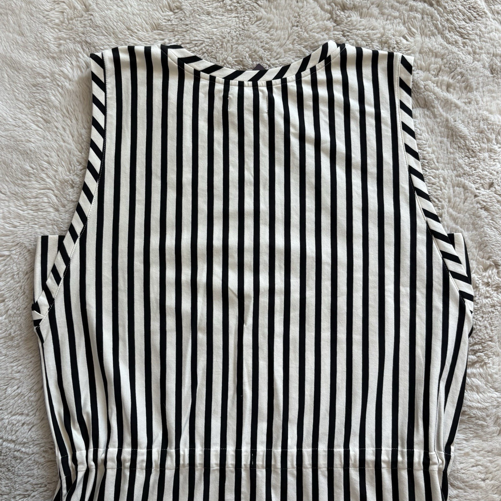Johnston Murphy Womens Striped Midi Dress Large Career Casual Black Cream NWT
