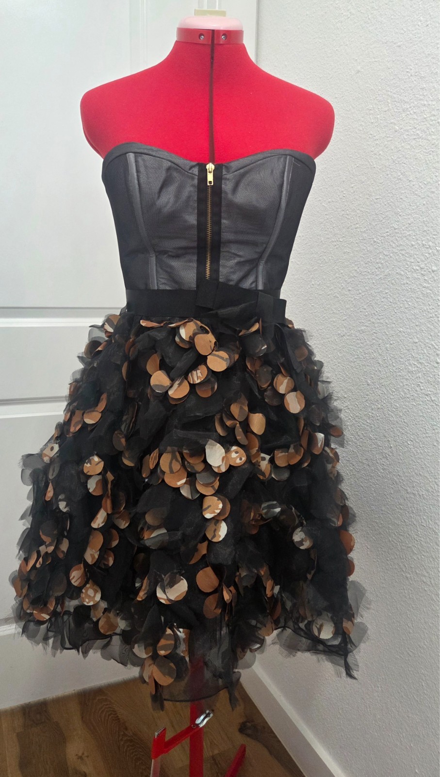 Love 16 Strapless Sweetheart Mini Dress Black/Grey/Gold shimmer 6