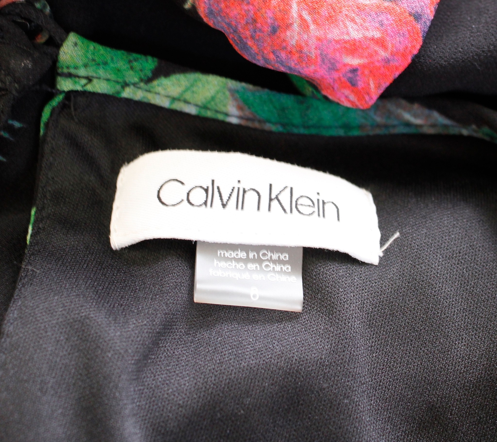 Calvin Klein Black Multi Color Floral Print Sleeveless Shift Swing Dress Size 8