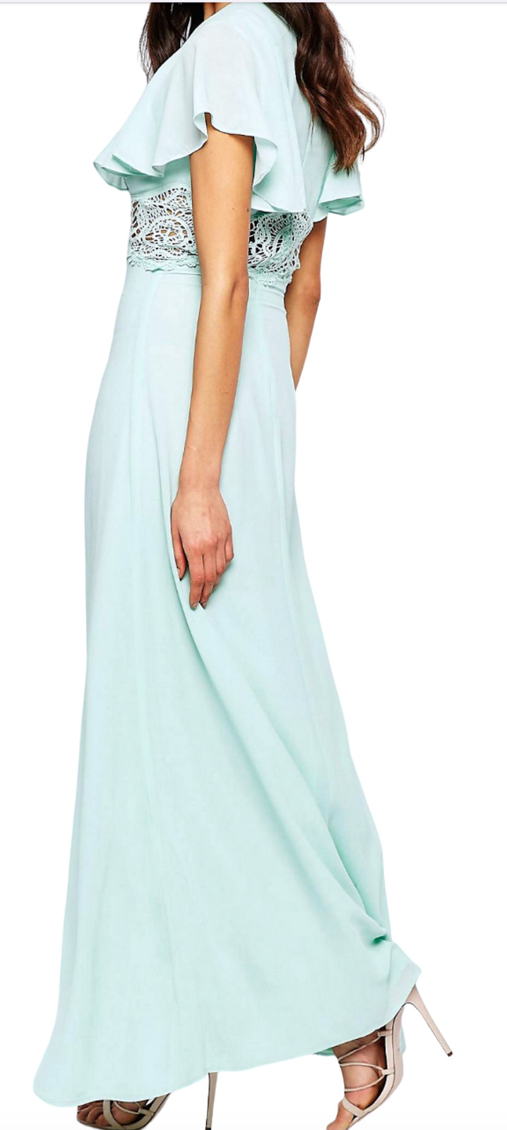 JARLO MINT GREEN EDITH LACE INSERT FLUTTER SLEEVE MAXI DRESS WEDDING US 6 UK 10