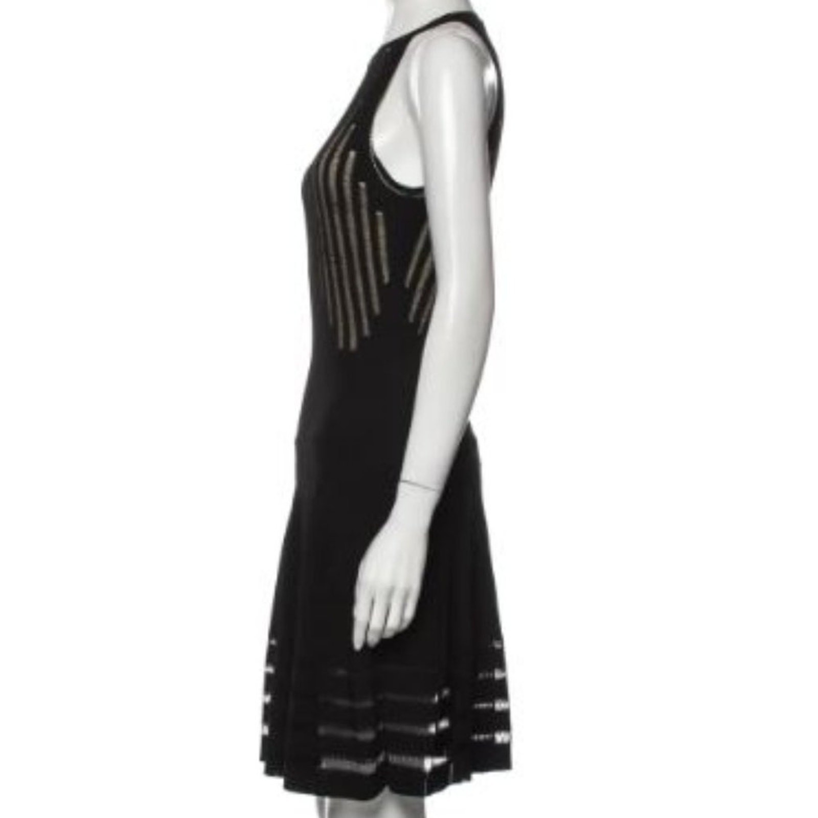 Alexander McQueen Knit Sheer Shirred Dress A Line Cocktail Party Black S EUC
