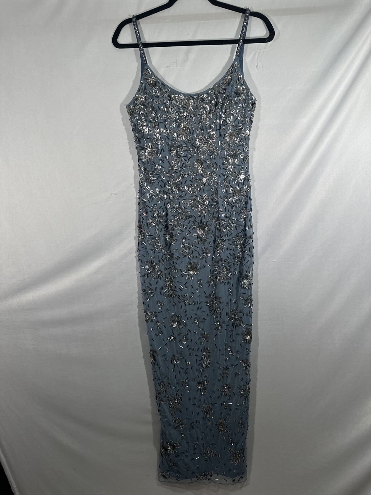 NWT Mac Duggal [ 8 ] 5477 Floral Embellished Scoop Neck Gown Slate Grey J1191