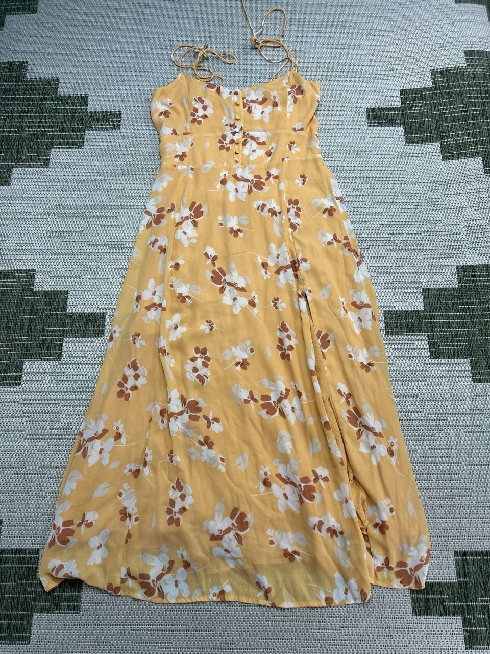 Abercrombie & Fitch Dress Womens Medium Tall Yellow Brown White Floral Midi