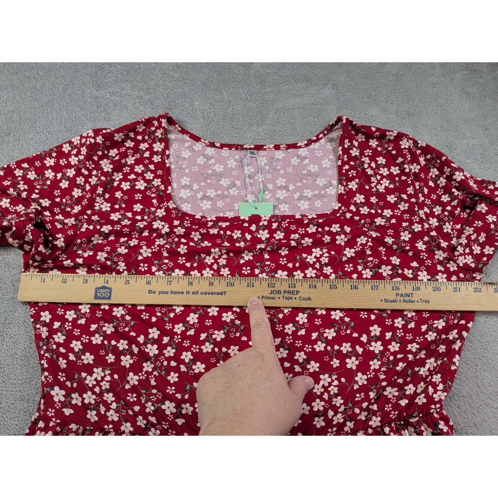 Auselily Red Floral Square Neck Babydoll Mini Dress Short Sleeve 2XL New