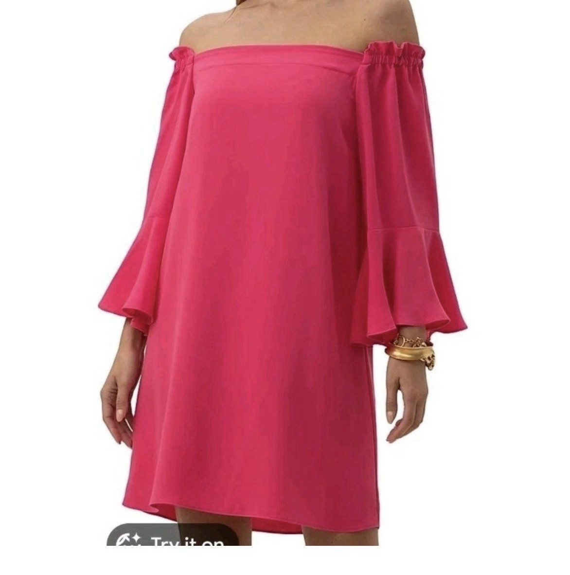 Trina Turk Knox Pink Off Shoulder Ruffle Bell Sleeve Shift Short Dress Women’s M