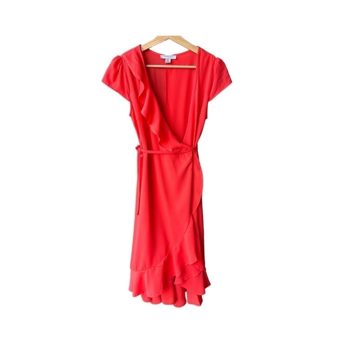 Favlux Fashion Dress Coral Pink Ruffle Wrap Cap Sleeve High Low Wedding Medium