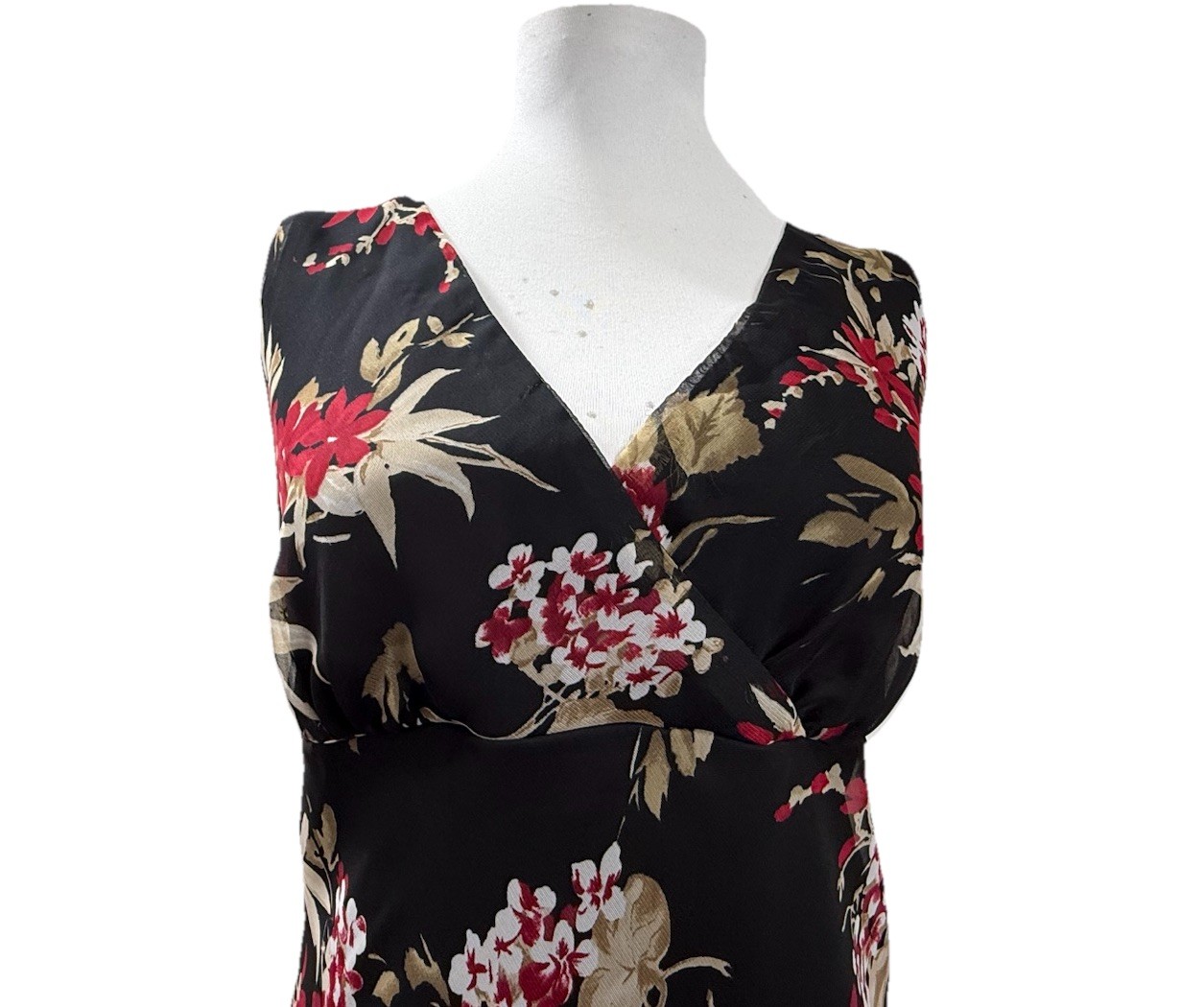 Vtg Meghan Mathews Size 10 Red Black Floral Whimsigoth Midi Dress Y2K 90’s EUC