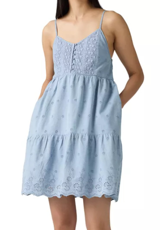 Levi’s Blue Chambray Cora Eyelet Embroidered Babydoll Silhouette Size Small NWT