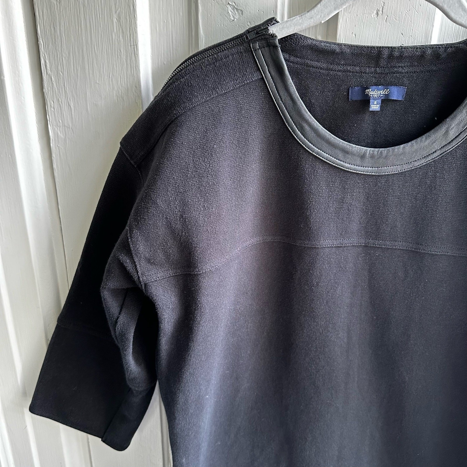 Madewell Black Leather-Trim Piqué Ponte Dress