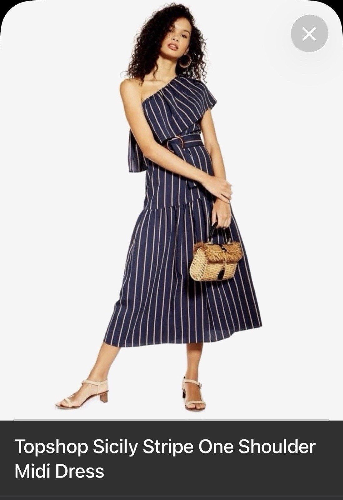 Topshop Blue Beige White Striped One Shoulder Ruffle Belted Midi Dress 10