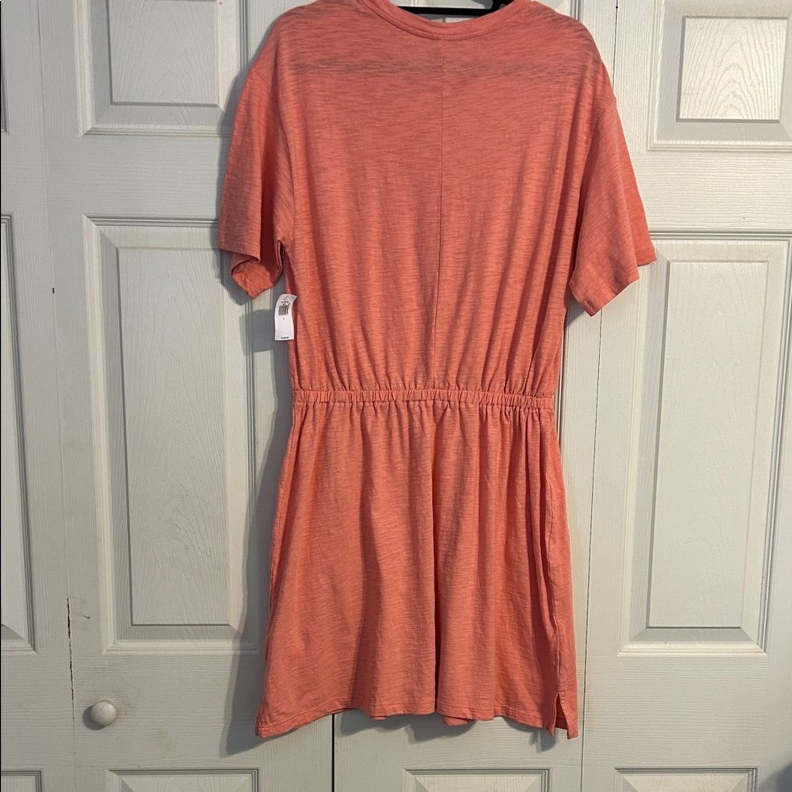 OLD NAVY Size Large NWT Salmon Blouson Short Sleeve Pull On Dress Cotton Mini
