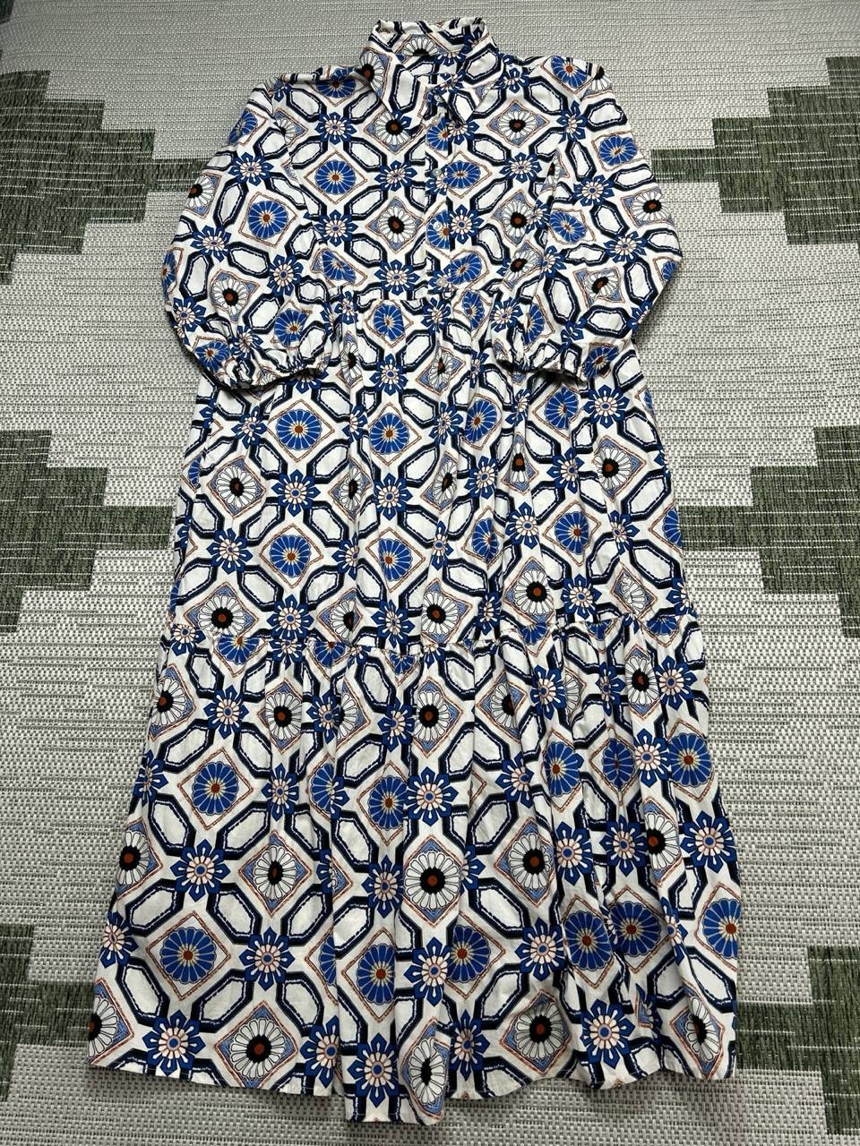 Maeve Shirt Dress Womens Medium White Blue Red Button Up Cotton Midi