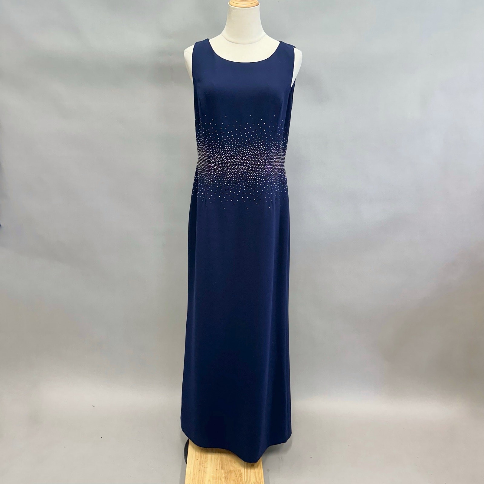 Calvin Klein Navy Rhinestone Gradient Waist Gown Size 10 Sleeveless Maxi Formal