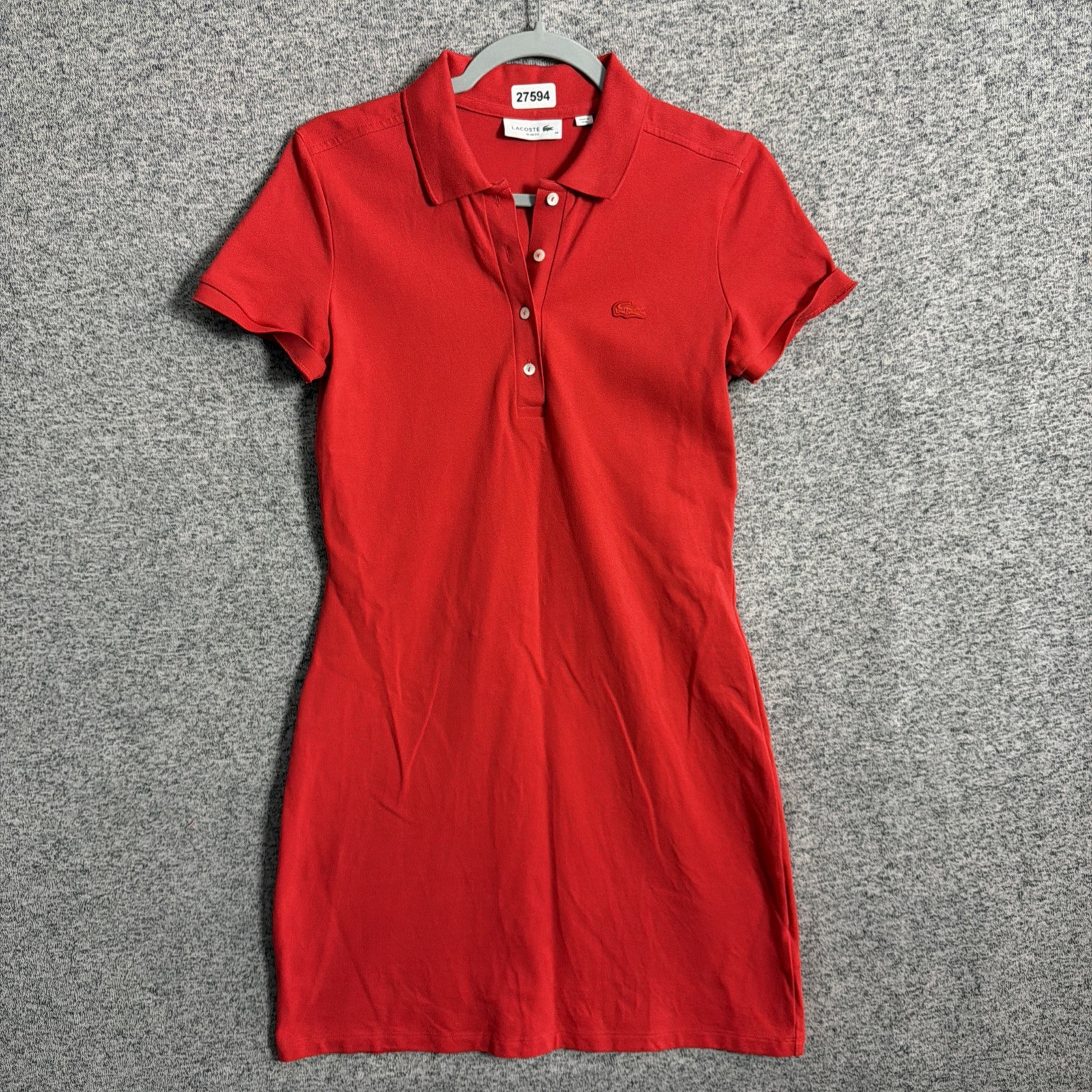 Lacoste Women’s 38 Solid Red Short Sleeve Pique Polo Dress