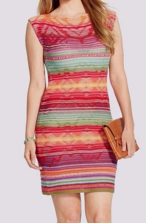 $220 NWT Ralph Lauren Striped Indian Blanket Tribal Linen Aztec Sweater Dress S