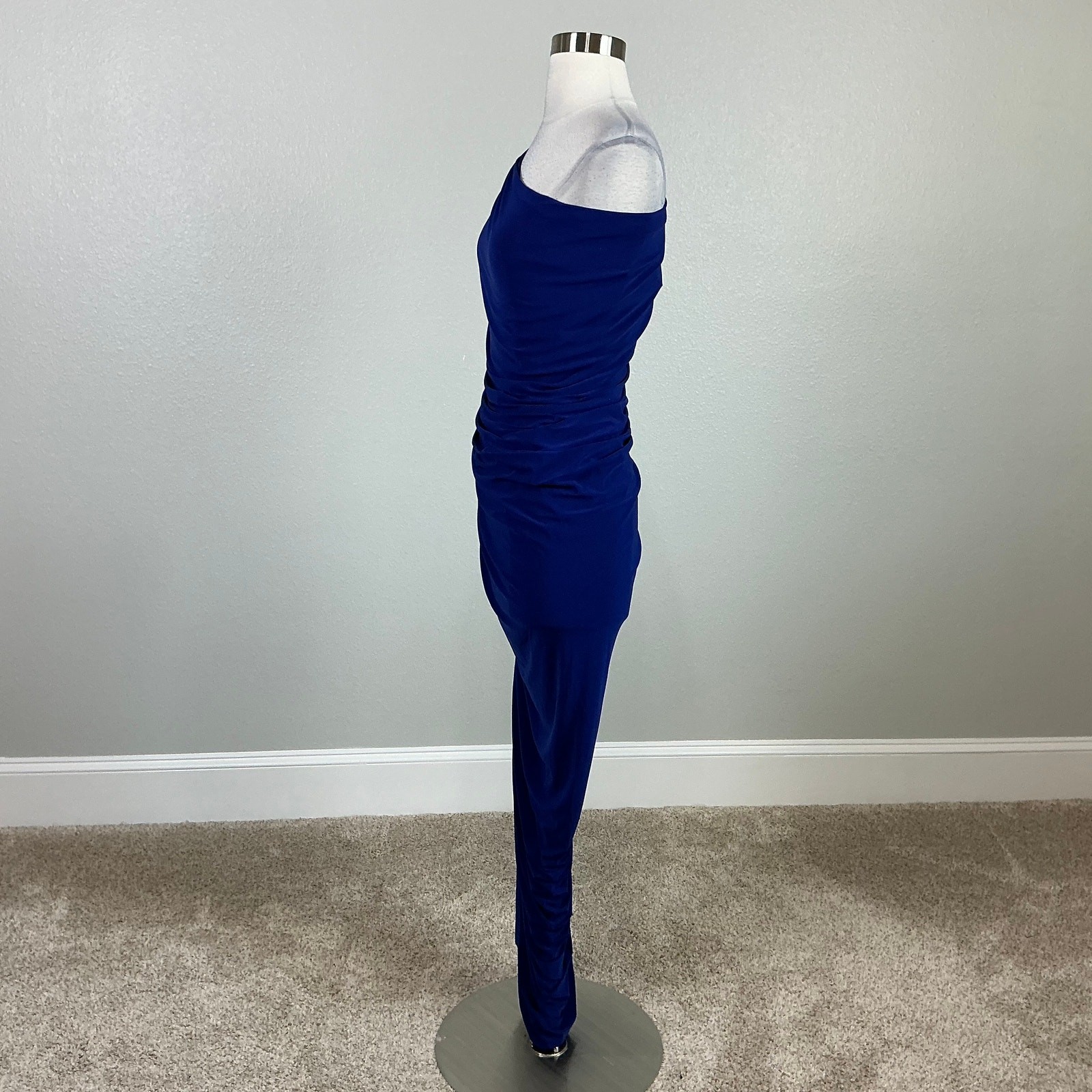 Betsy & Adam Blue Evening Gown One Shoulder Ruched Bodycon Formal Dress Size 6