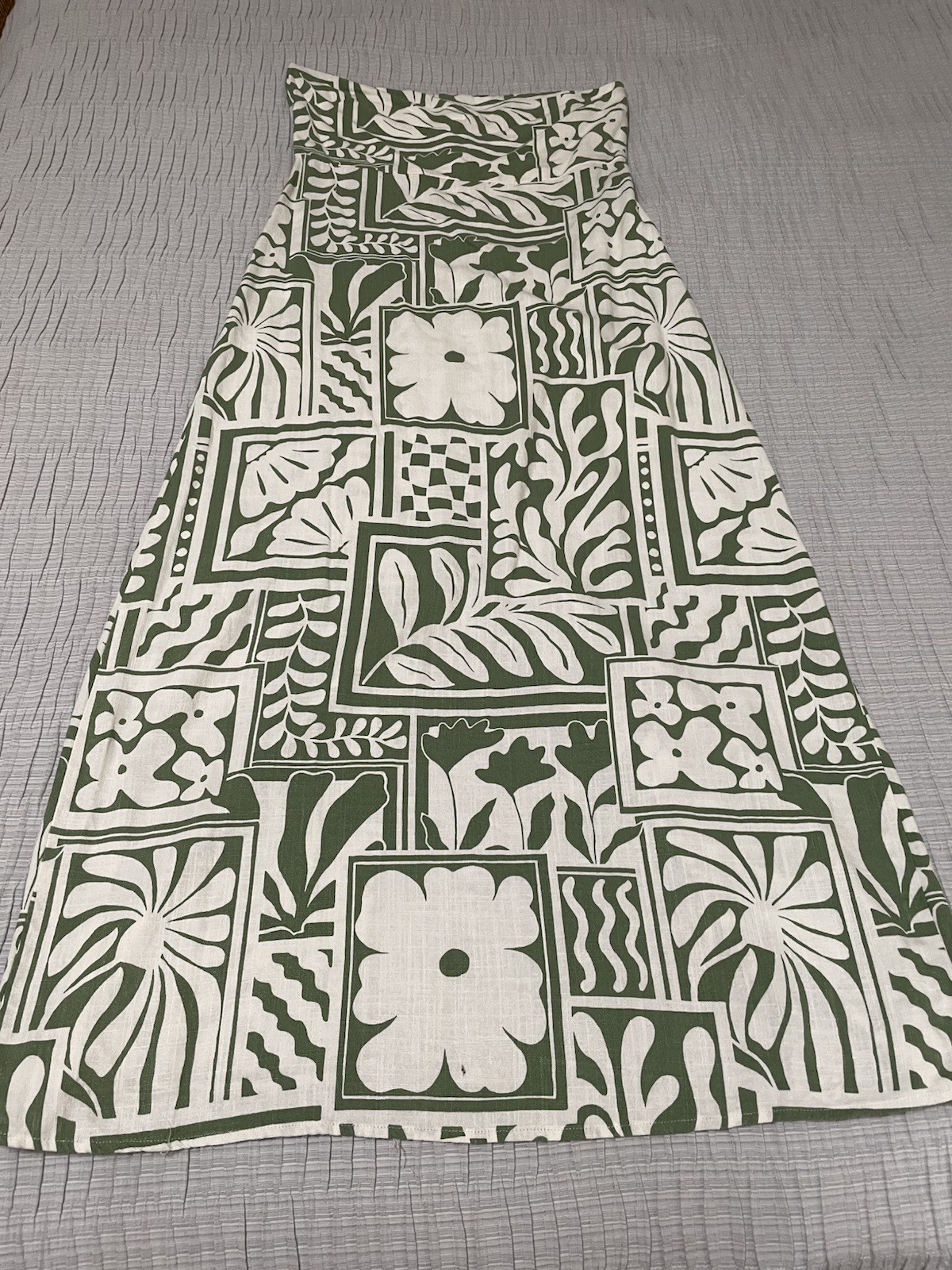 Paper Heart Strapless Linen Blend Maxi Dress Lg Green White Resort Vacation EUC