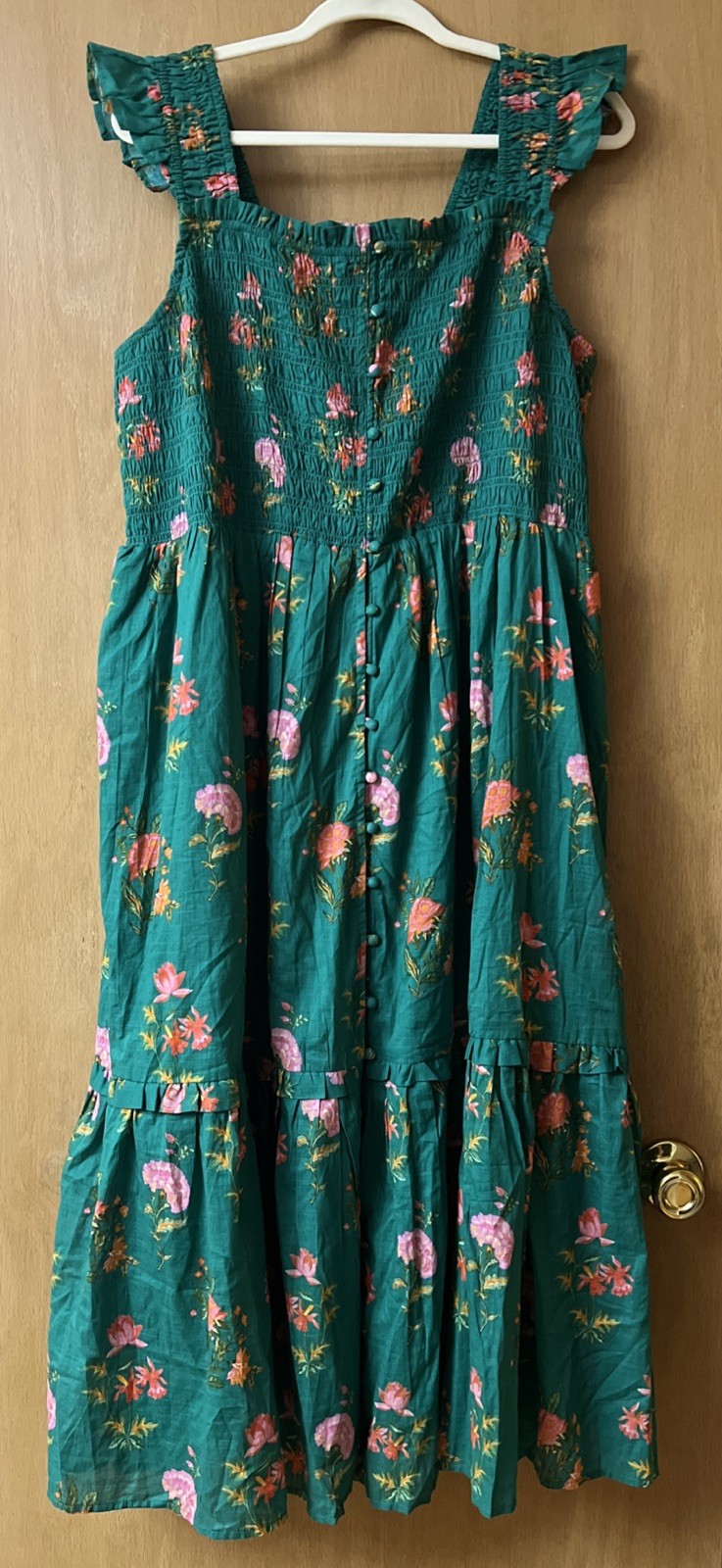 Anthropologie Peregrine Midi Dress Sz 2X Green Floral Print Cottagecore Pockets