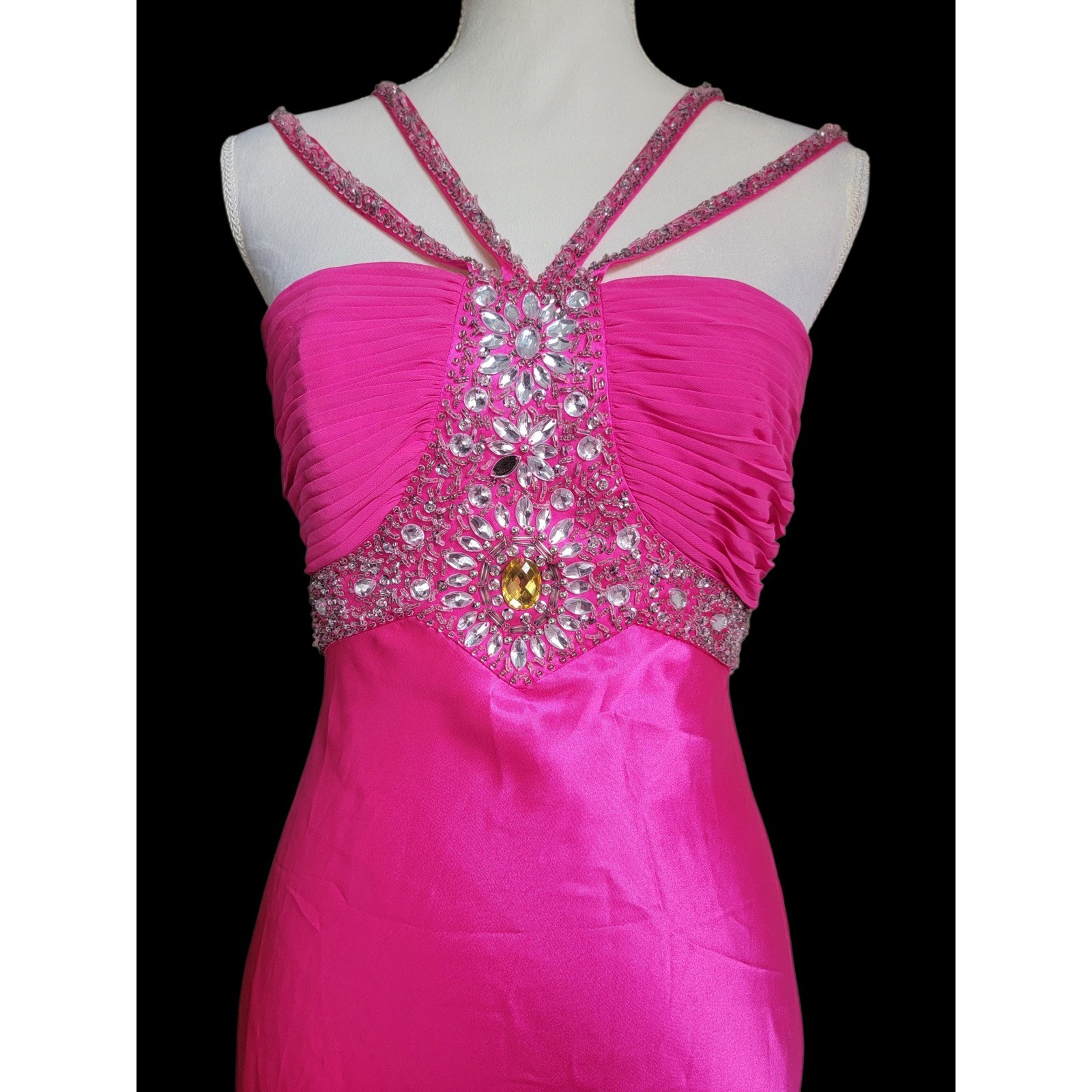 Cache Hot Pink Beaded Strappy Self-Tie Bow Closure Evening Gown Dress Size 6