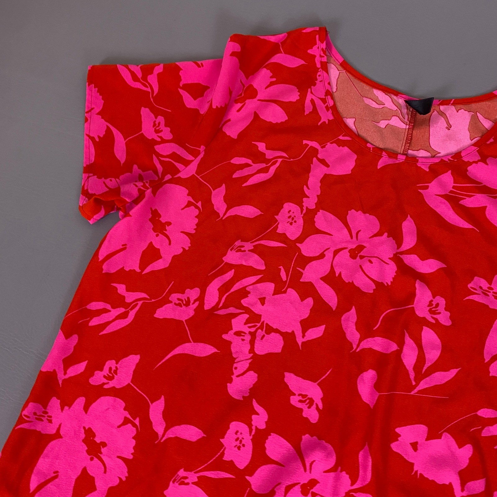SHEIN Curve Dress Shift T-Shirt Plus Size 1XL Red Pink Floral Short Sleeve *