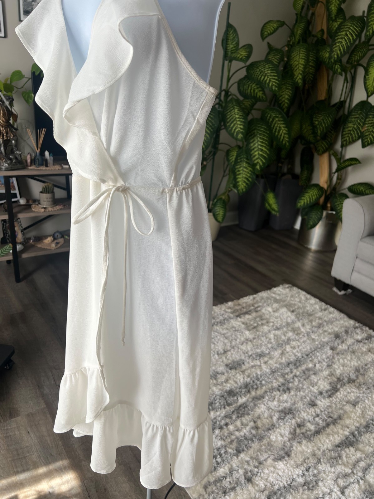 NWT Monteau Crepe Chiffon Ruffled Wrap Party L Dress Ivory #722