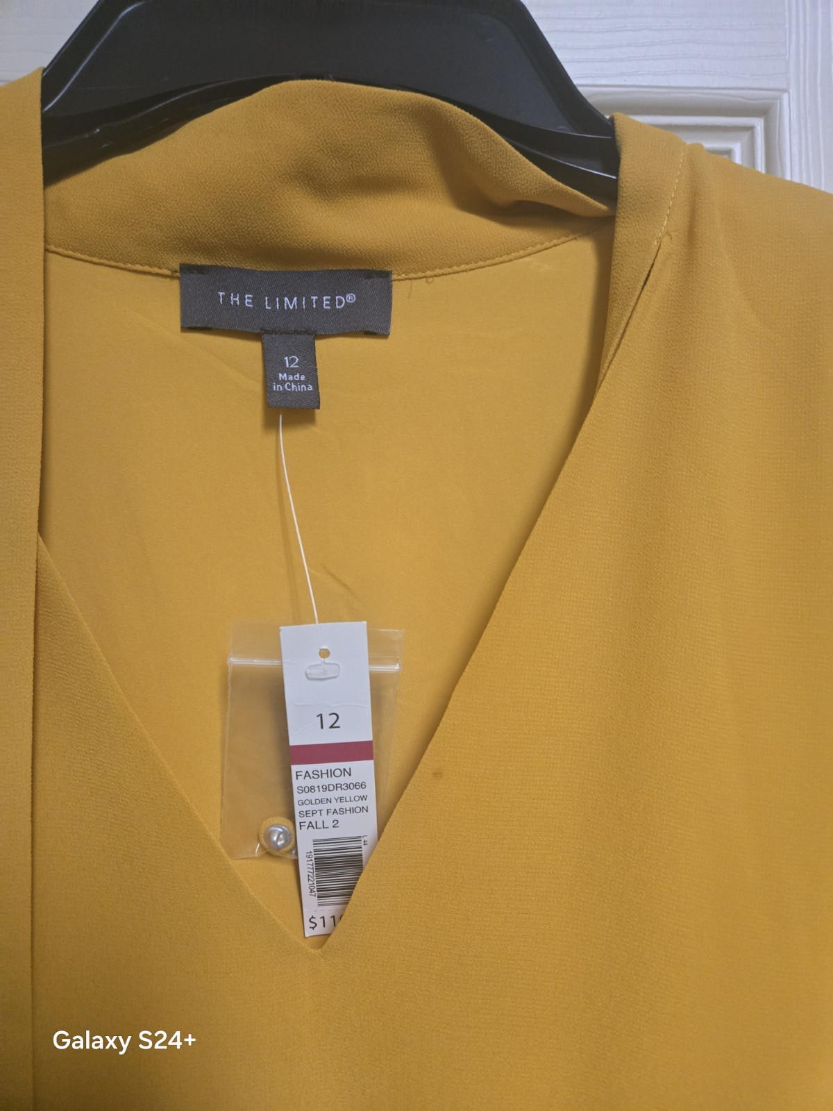 The Limited Golden Yellow Solid Shift Midi Dress V-Neck Long Sleeve Size 12