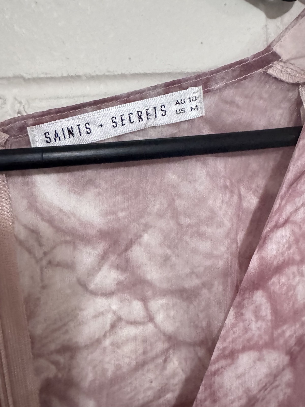 Saints + Secrets Wrap Dress Dusty Pink Print Long Sleeve Size 10 Ruffle Hem