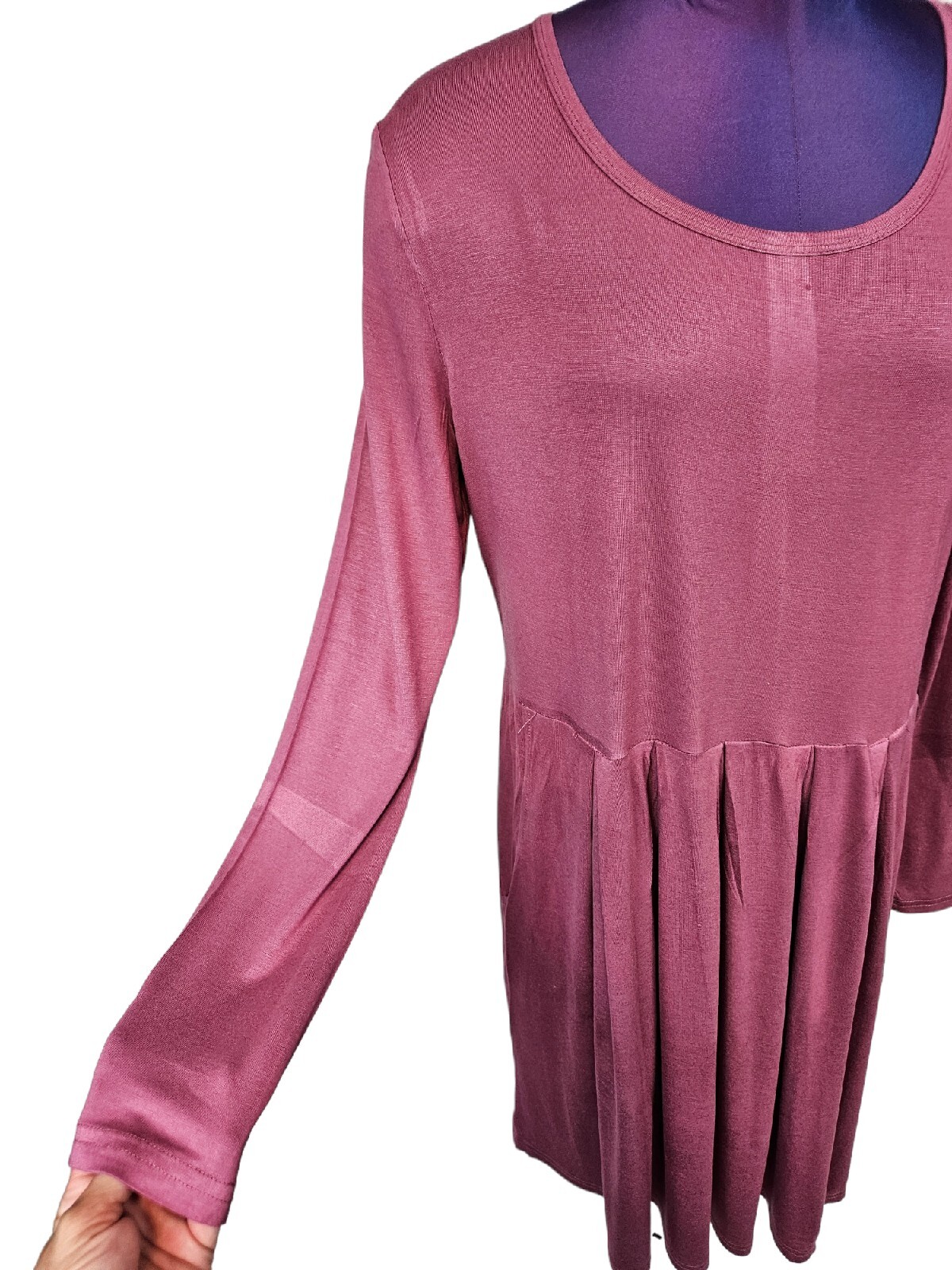 Auselily Raspberry Lightweight Long Sleeve Pleated Skirt Dress Size XL Women i66