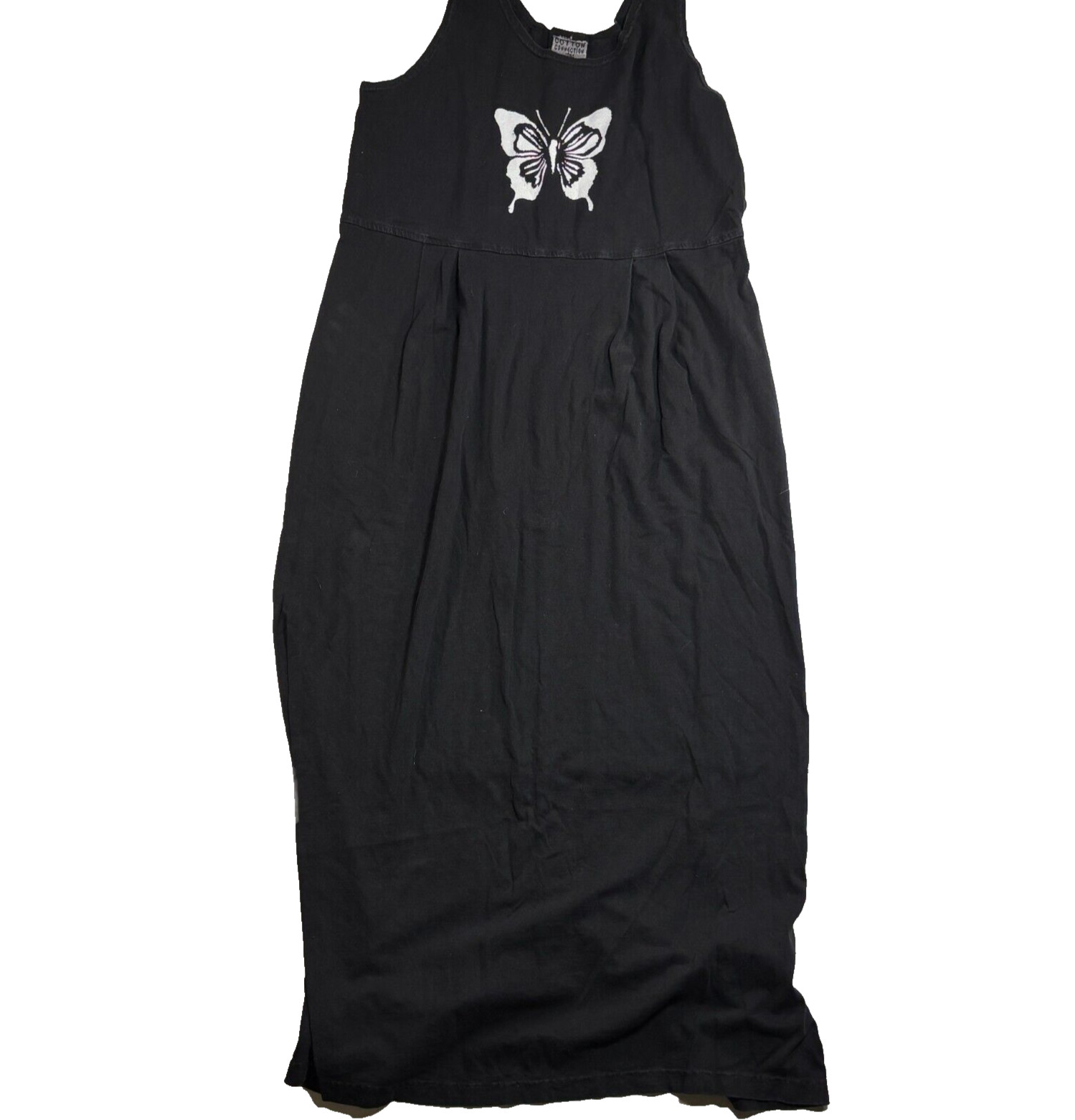 Vintage Butterfly Maxi Dress Boho Artsy Beach Y2K Blk Empire Waist Tank Dress SM