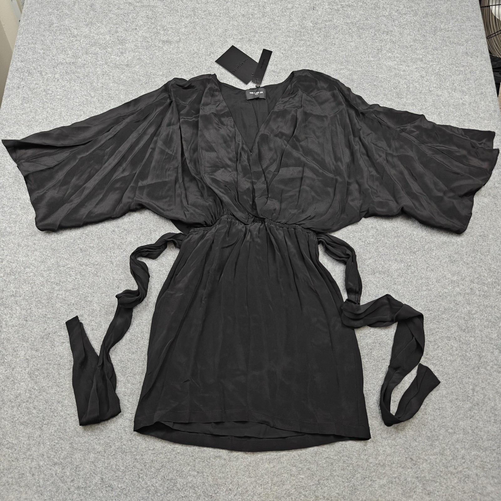 The Kooples Dress Womens 1 Black Modern Kimono Wrap Belted V Neck Mini Kaftan