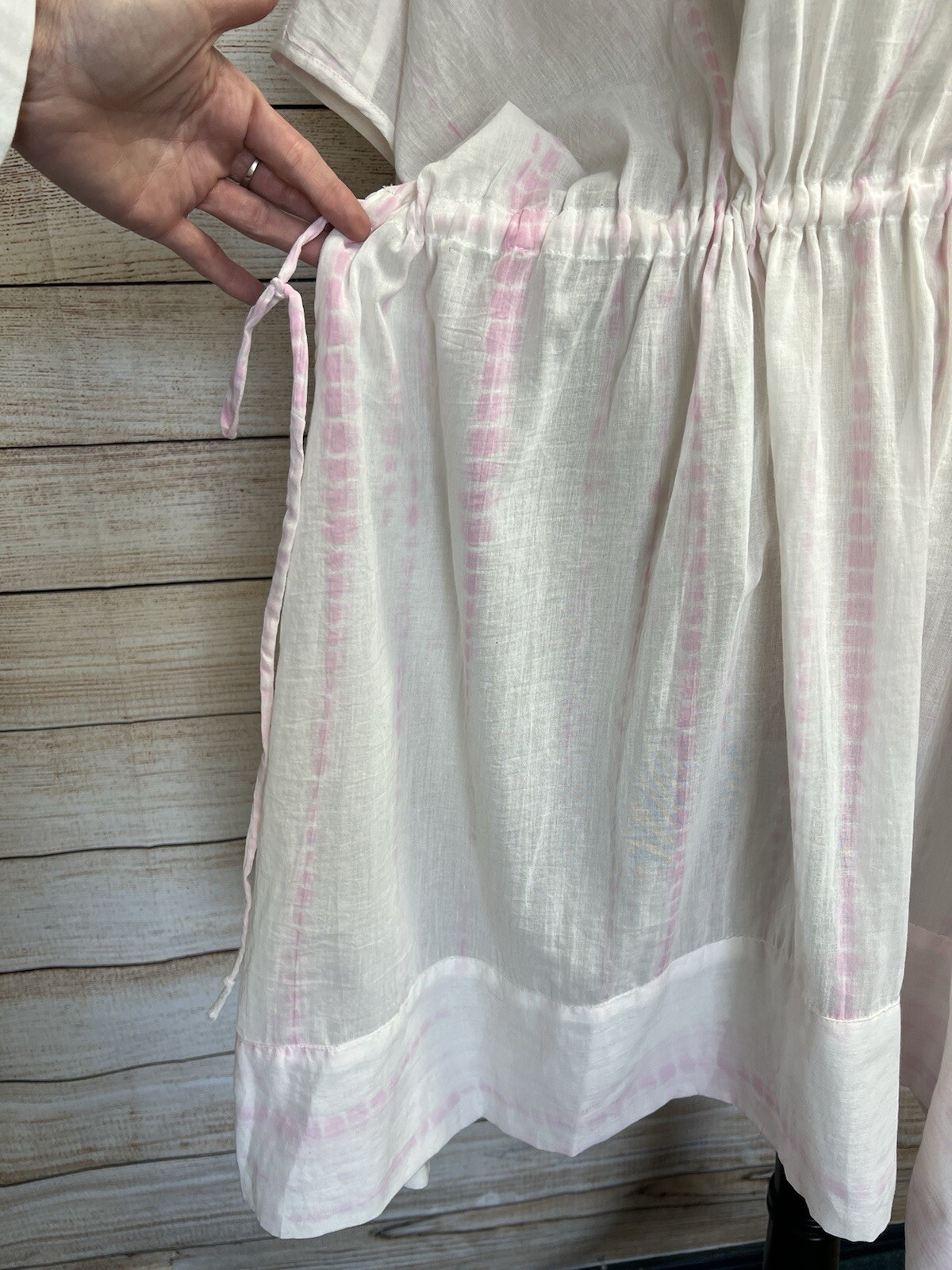 nwt All Saints ISME Cotton Tie-Dye Dress Sz M Pink Cover-Up Drawstring Waist
