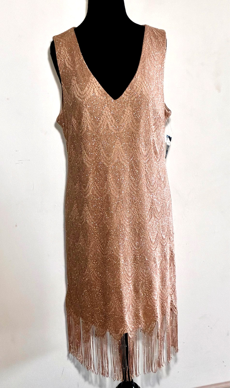 NWPT-Thalia Sodi Flapper Style Sleeveless Shift Fringe Dress (Gold) -Size XL/XG