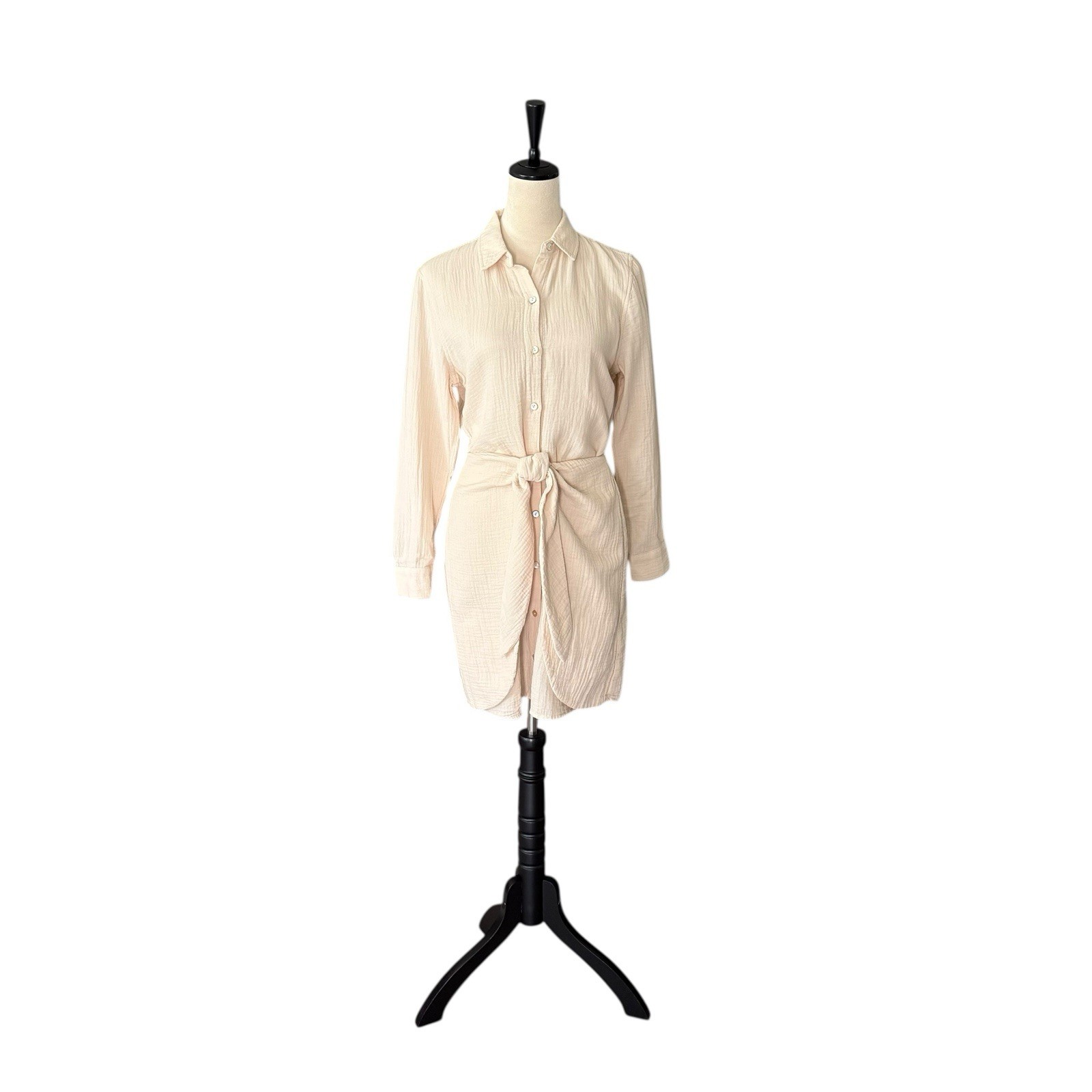 Rails Nadia 100% Textured Organic Cotton Button Front Gauze Dress Flax Size XS