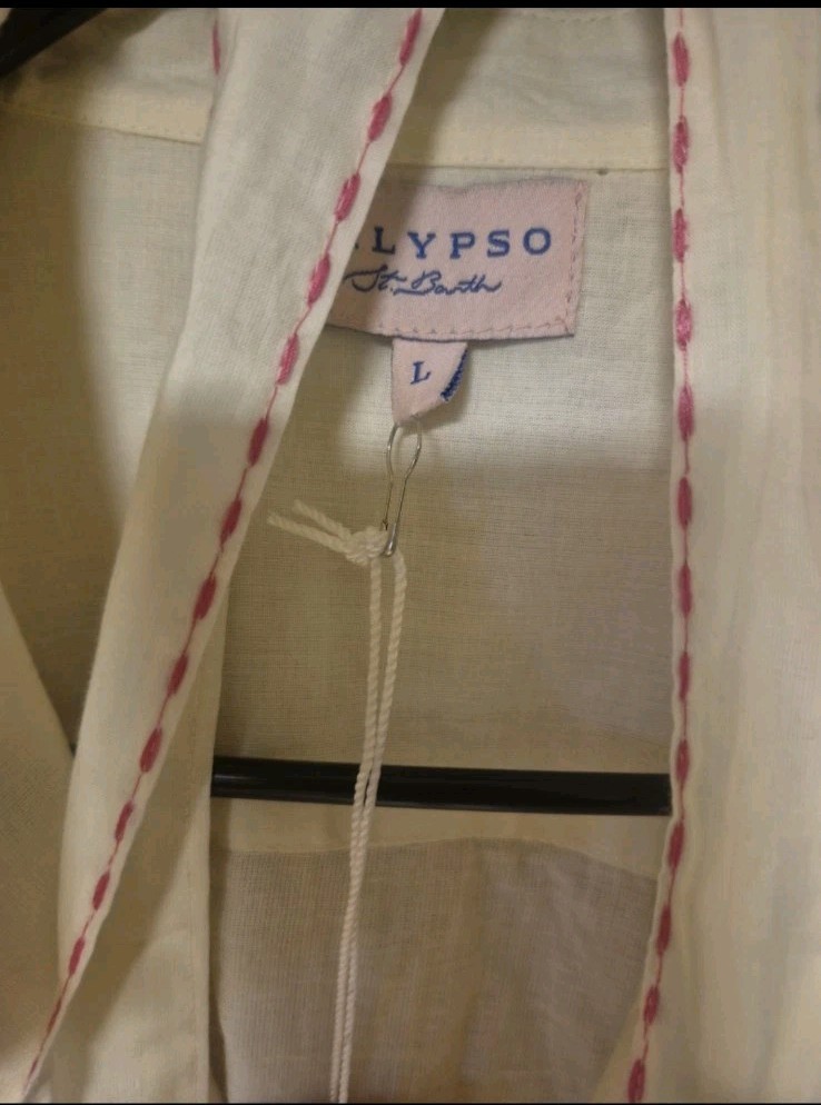 CALYPSO ST BARTH EMBROIDERED NEEDLEPOINT MAXI SHIRT DRESS SIZE L NWT