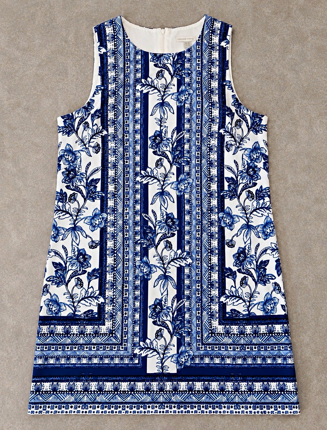 London Times Womens Size 16 Blue White Floral Chinoiserie Sleeveless Shift Dress