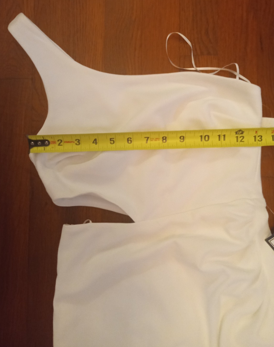 Crystal Doll Juniors’ One-Shoulder Long Gown, Ivory, Size 3, MSRP $79, Cut Out