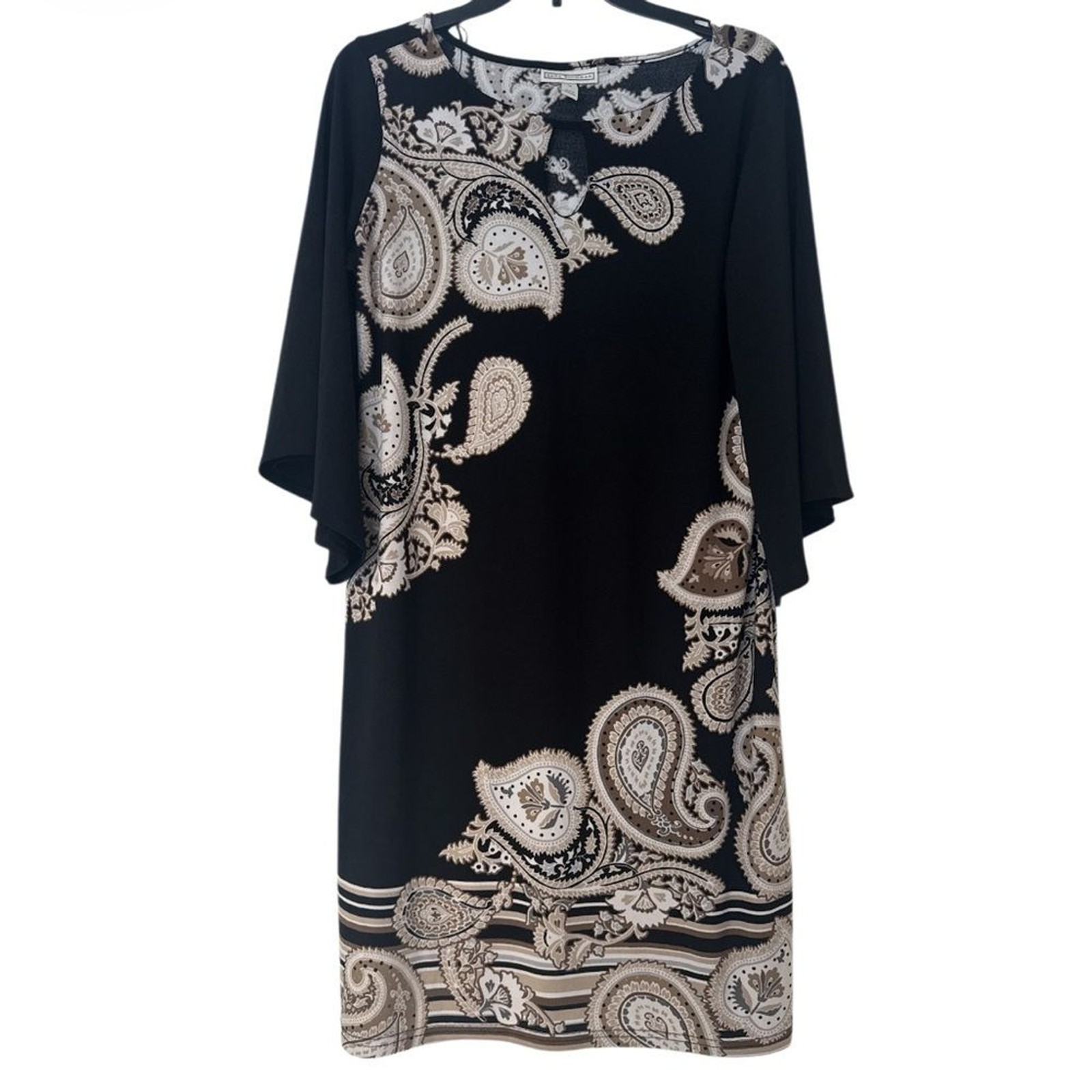 Dana Buchman Elegant Black and Cream Paisley Floral Dress – Size M
