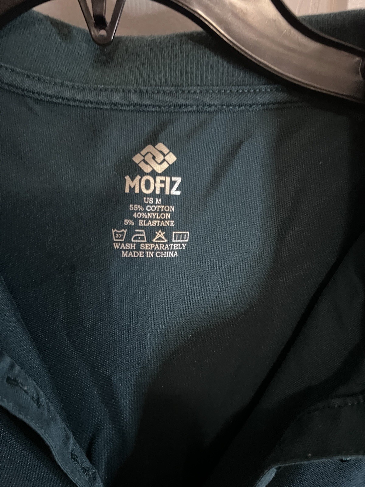 MOFIZ M Solid Blue Collared Knit Polo Dress Stretch Logo Accent Short Sleeve