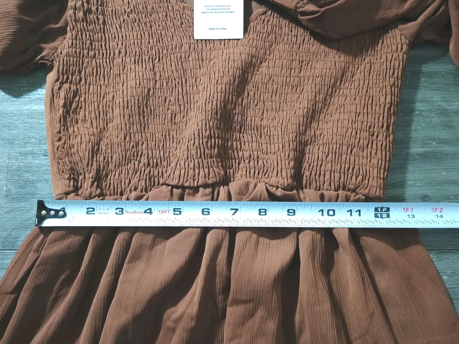 Hotwy Brown Square Neck Long Lantern Sleeve High Waist A Line Dress Size Small
