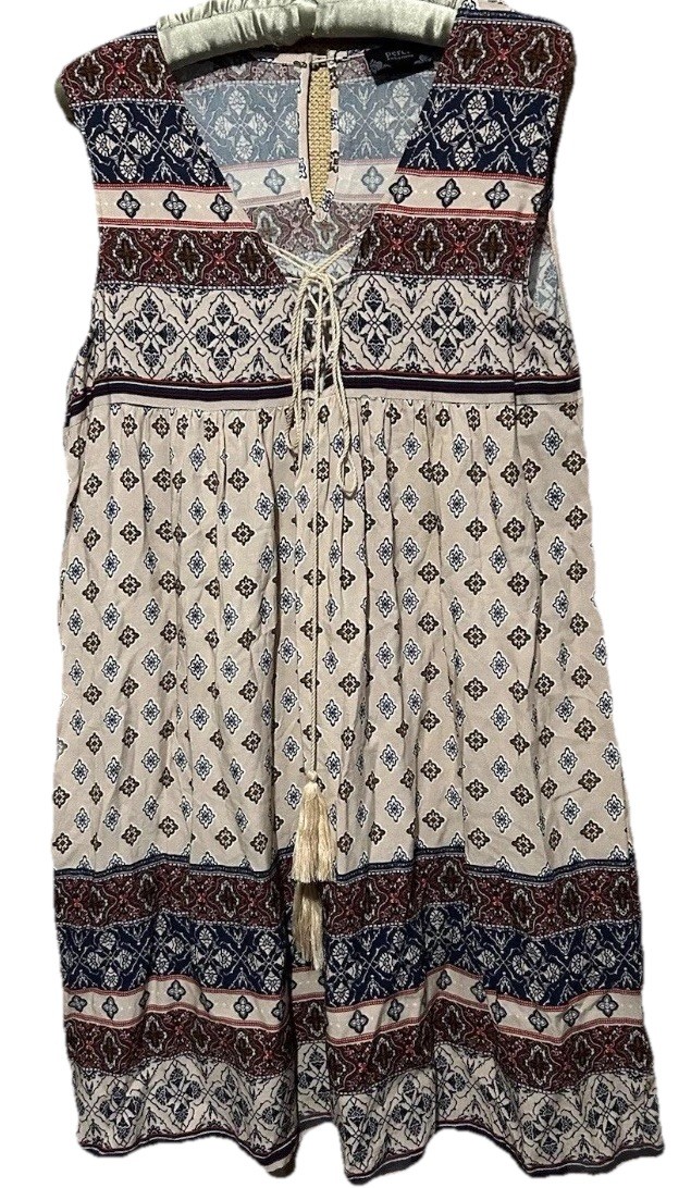 Perch by Blu Pepper Dress M Lace Up Bodice Flowy Rayon Boho Hippie Sundress S/M