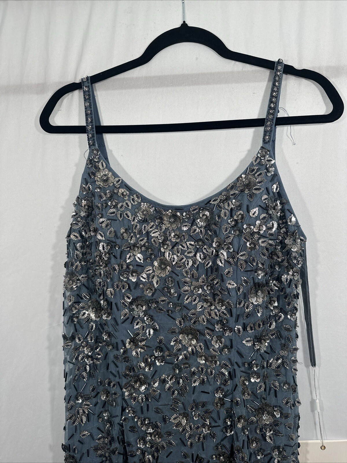 NWT Mac Duggal [ 10 ] 5477 Floral Embellished Scoop Neck Gown in Slate Grey #J43