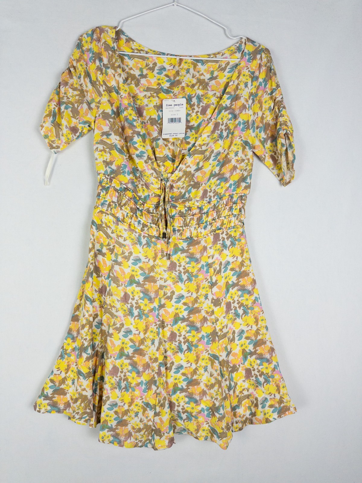 NWT Free People Lily Combo Dress Womens 2 V Neck Ruffle Mini Spring Floral