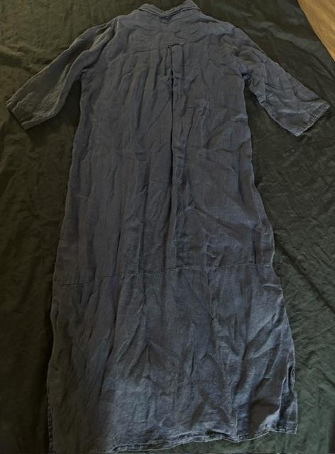 MEO MELI SHIRT DRESS Blue Linen Button Down M Women Boho Oversized Pockets