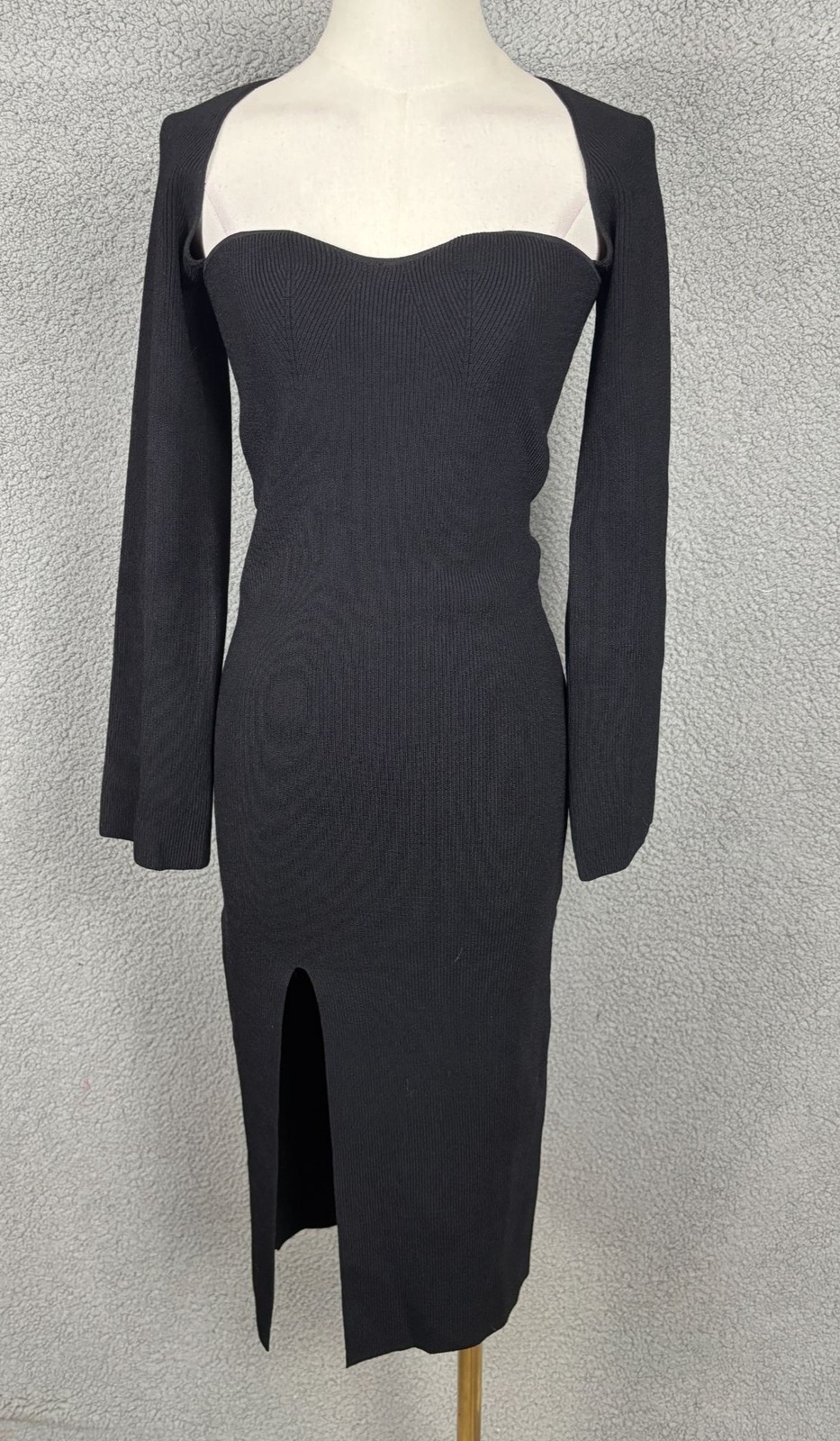 Petal & Pup Women’s Aquarelle Black Long Sleeve Ribbed Midi Dress Size 10 NWT’s.