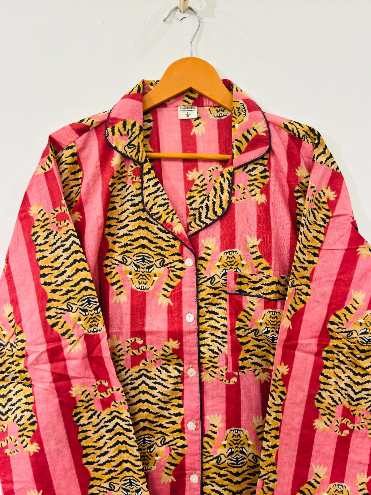 Tiger Print Cotton Pajama Set:Summer Loungewear night wear for woman’s giftitem