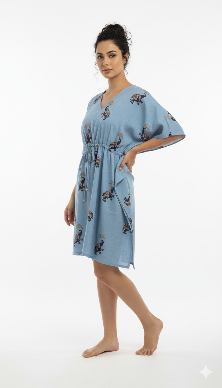 Women Plus Size Loose Kaftan Tunic Dress Blue SD005