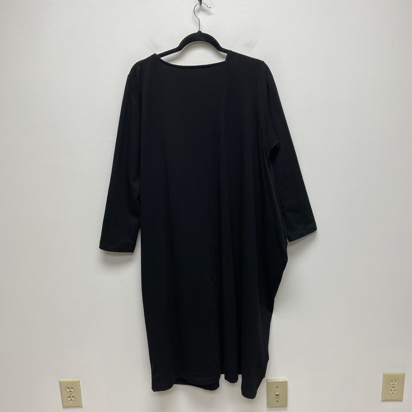 Moyuru Asymmetrical Drape Dress Womens Black Jersey Pocket Lagenlook Avant Large